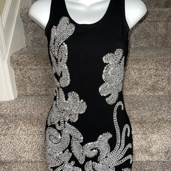 PlAttitudes by Debra Black Beaded Spandex fitted Mini Dress GORGEOUS Sz. S - Picture 4 of 10